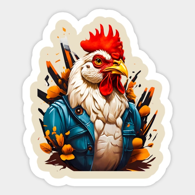 Rooster In The Jacket Illustration! Sticker by Artified Studio